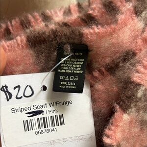 Pink and Brown Striped Scarf with Fringe